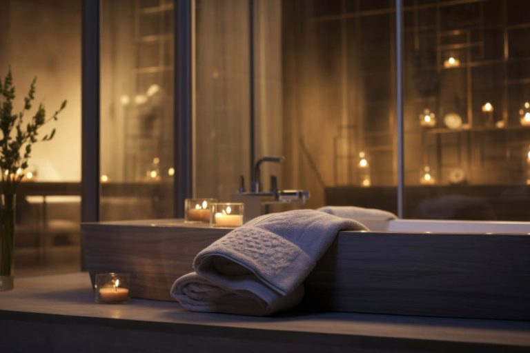 massage towels and candles on floor